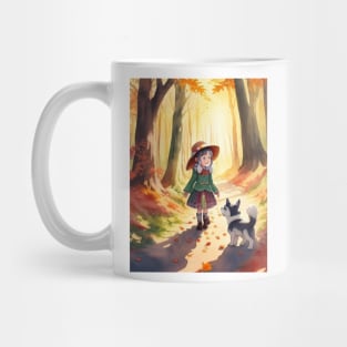 child hanging out with a dog. Mug